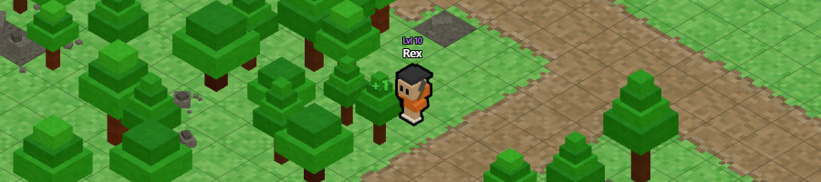 Player woodcutting and mining side by side — axe on tree, pickaxe on rock.